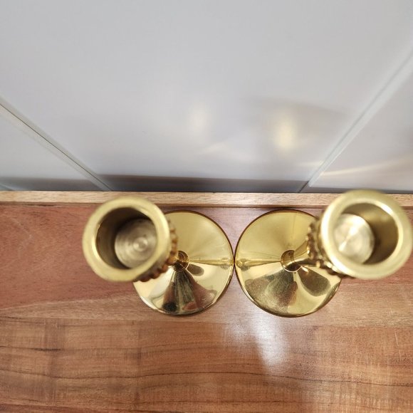 Set of 2 Partylite Gold Tone Brass Taper Candlestick Candleholders 7” - Picture 7 of 12